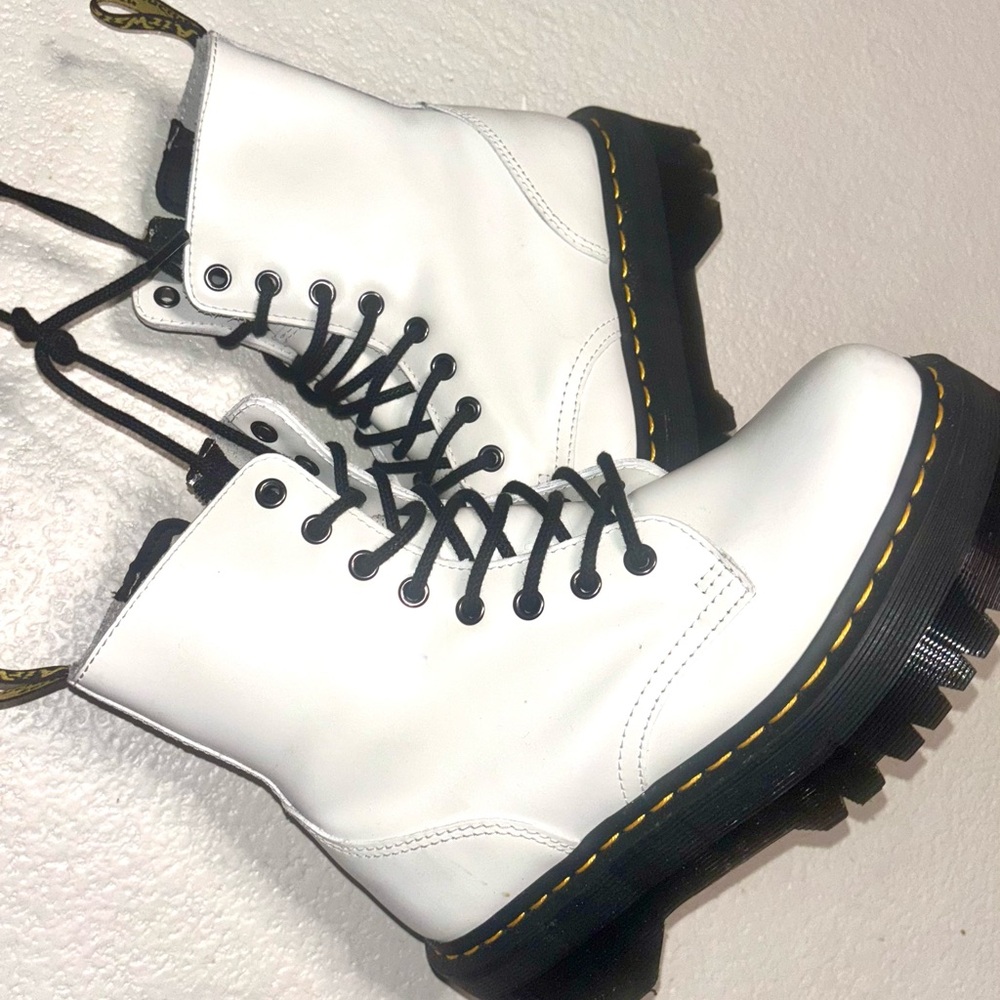 White Leather Lace-Up Boots
